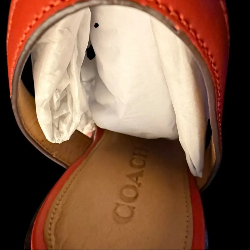 Coach Sadie Semi Matte Calf Deep Coral Sandal 6.5